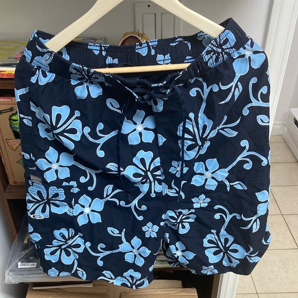 Vintage Gotcha Sport Floral Dark Blue and Blue Swim Shorts
